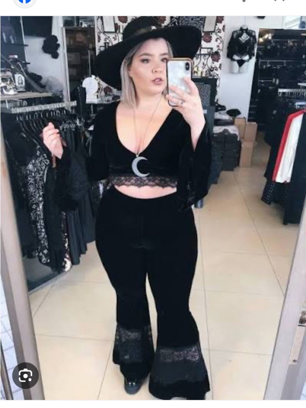 LAST CHANCE! Black Velvet Bell Sleeve crop top and pants XL - Picture 3 of 5